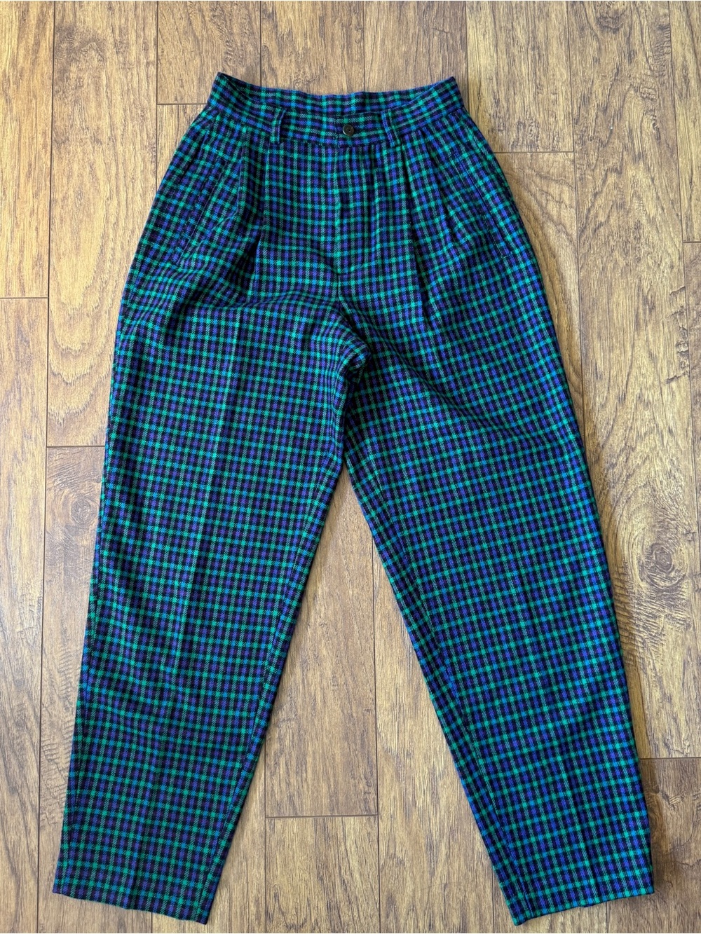 Vintage Benetton Italy Wool Blend Plaid Tapered Pants Women’s Size 42 26x29